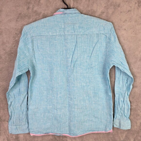 Mens Report Collection Blue 100% Linen Button Up Shirt Long Sleeves Size L - Picture 5 of 8